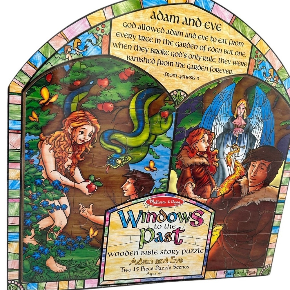 New Melissa & Doug Windows to the Past Adam and Eve Wooden Puzzle Factory Sealed